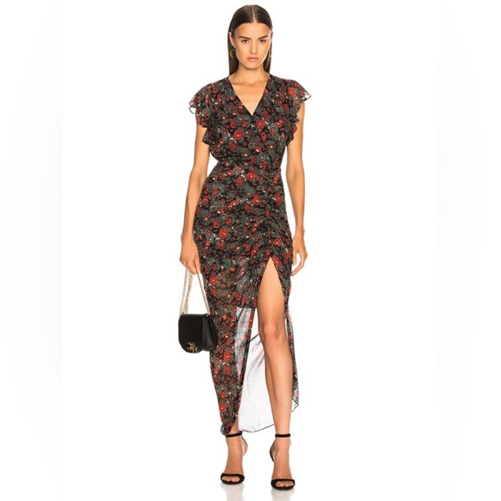 Veronica Beard‎ Cecile Ruched Floral-Print Silk Dress Size 4